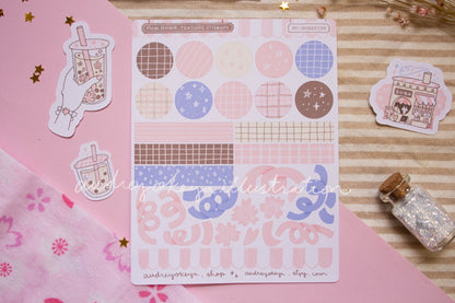 Boba Shop Pink Sticker Sheets | Pink Circles Washi & Ribbons Sticker Sheet - 2 Diff Kinds!
