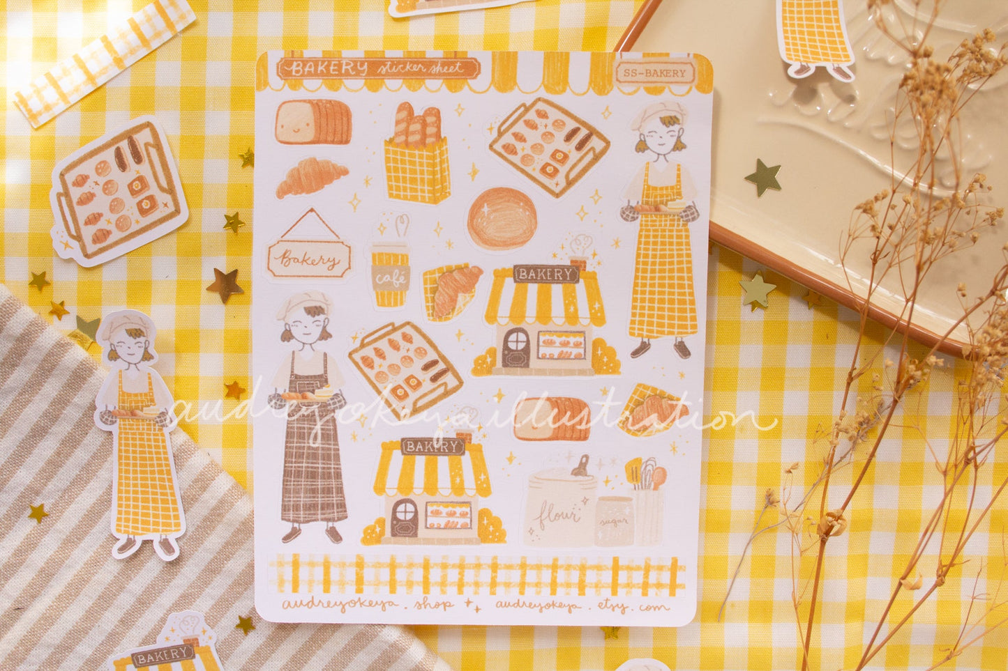 Bakery Sticker Sheets | Yellow Circles Washi & Stars Sticker Sheet - 2 Diff Kinds!