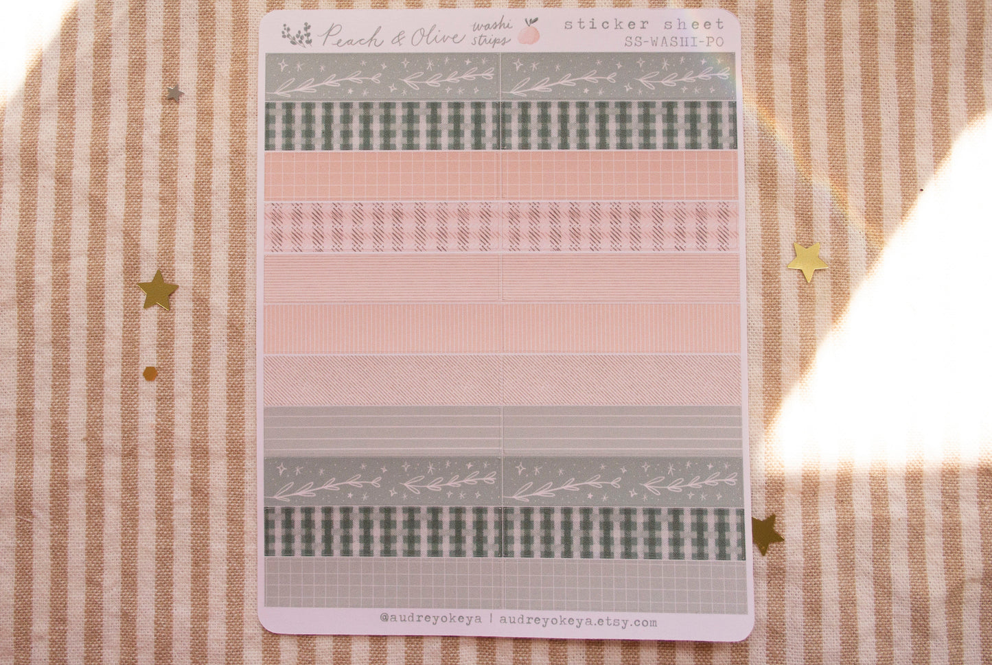 Peach & Olive Washi Strips Sticker Sheet