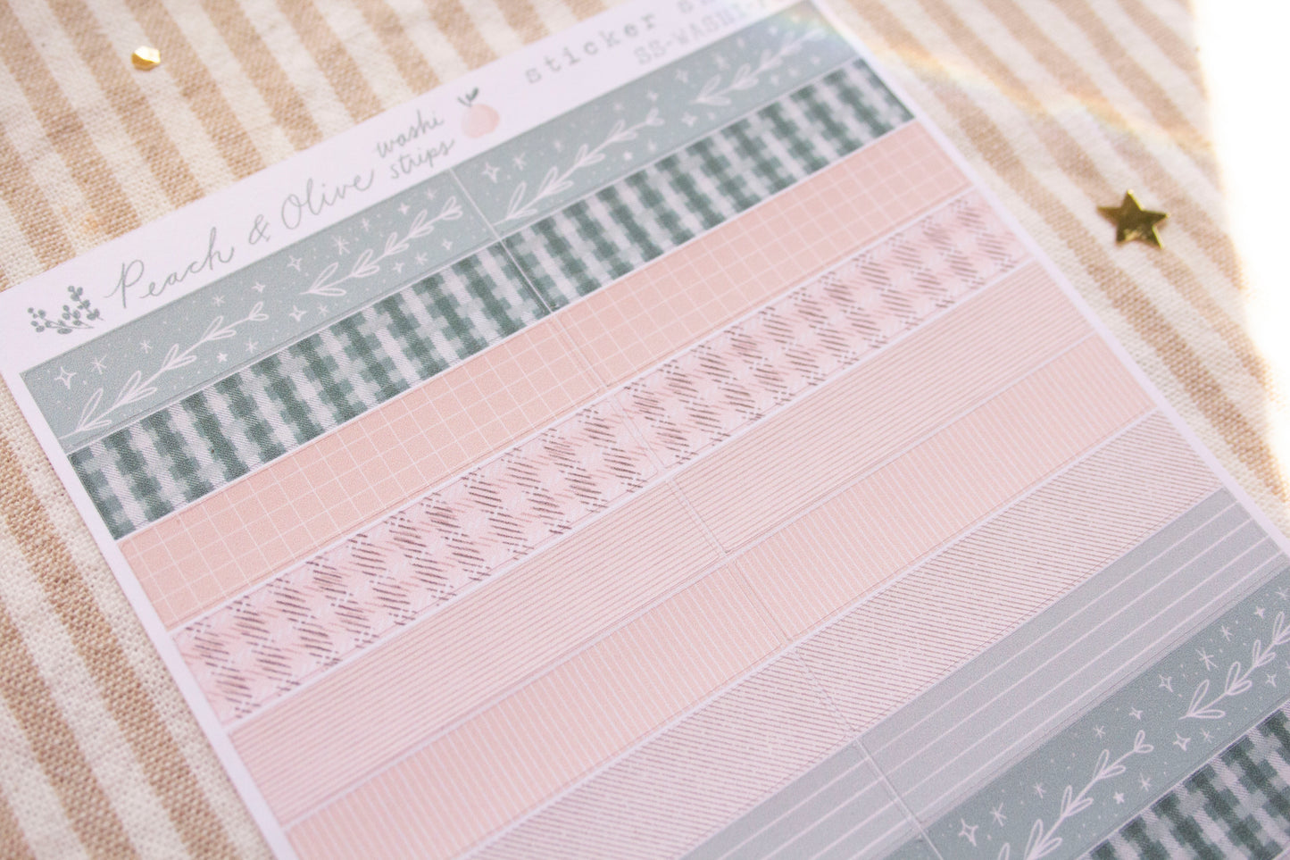 Peach & Olive Washi Strips Sticker Sheet