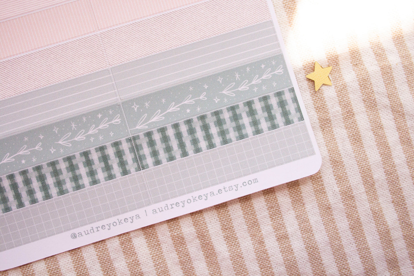 Peach & Olive Washi Strips Sticker Sheet