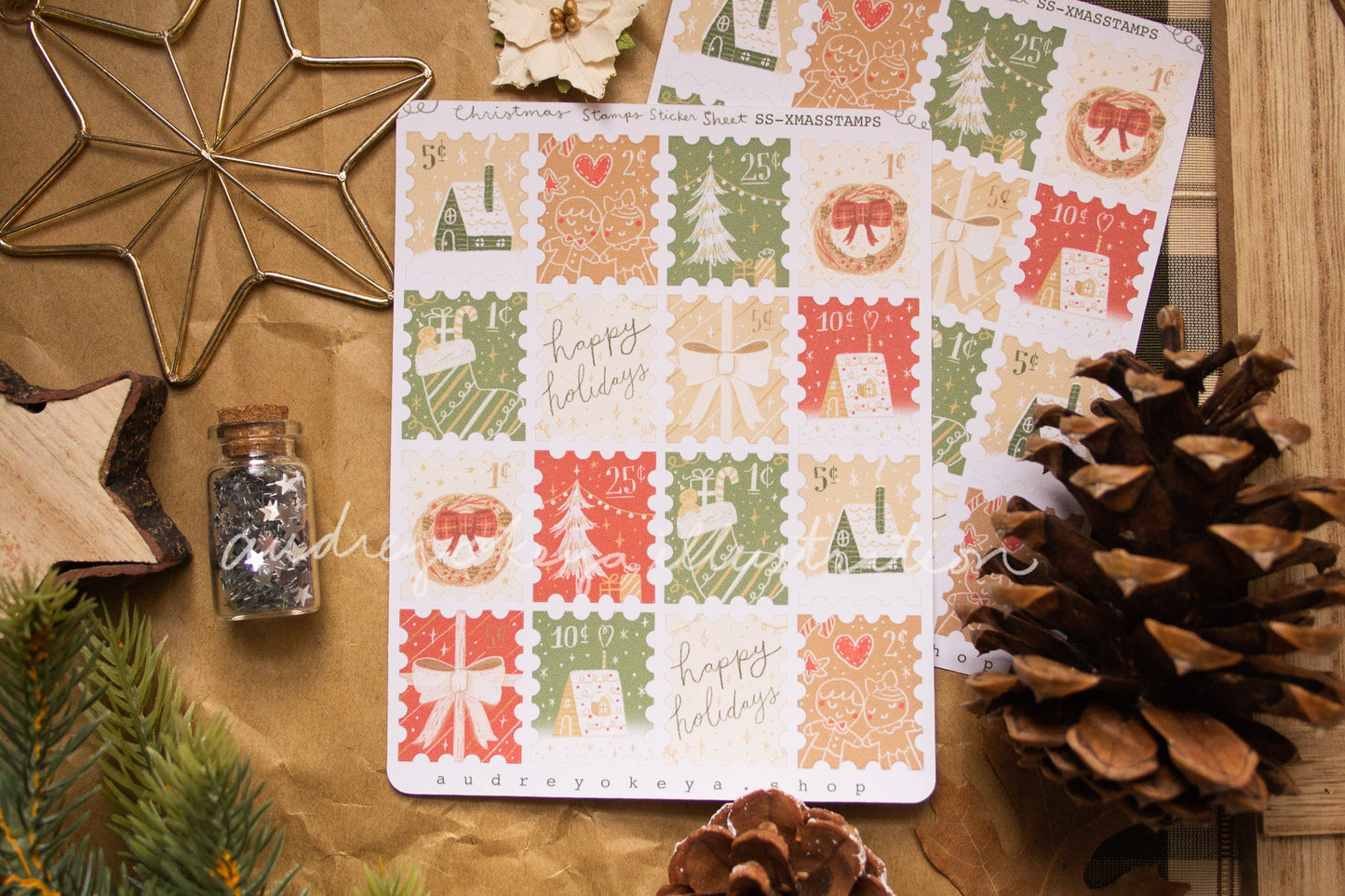 Christmas Holiday Stamps Sticker Sheet