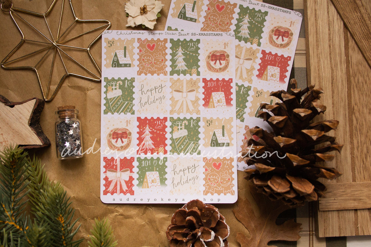 Christmas Holiday Stamps Sticker Sheet