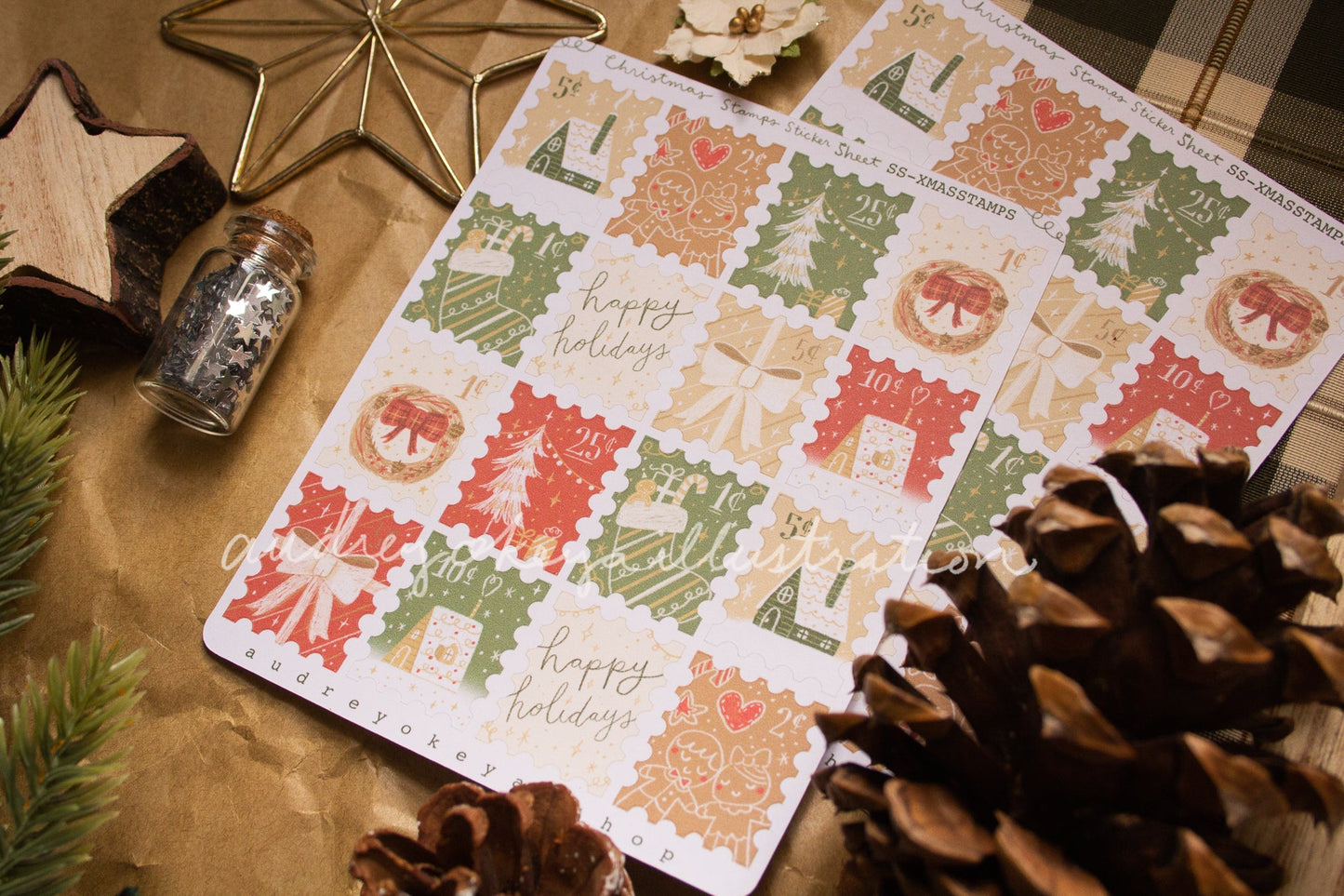 Christmas Holiday Stamps Sticker Sheet