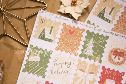 Christmas Holiday Stamps Sticker Sheet