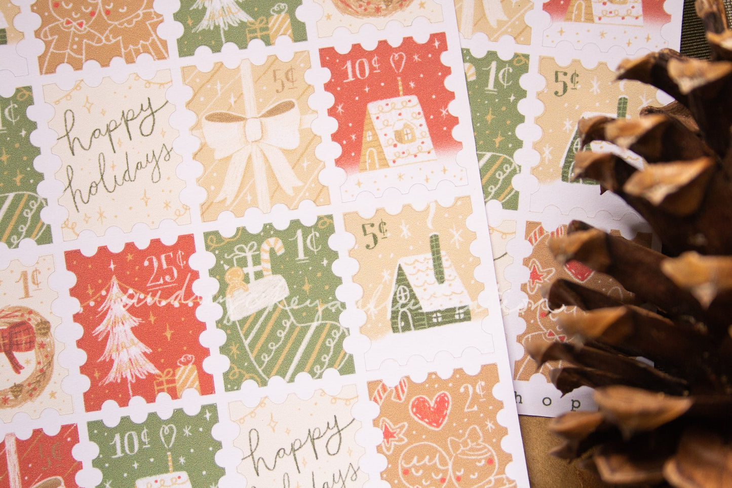 Christmas Holiday Stamps Sticker Sheet