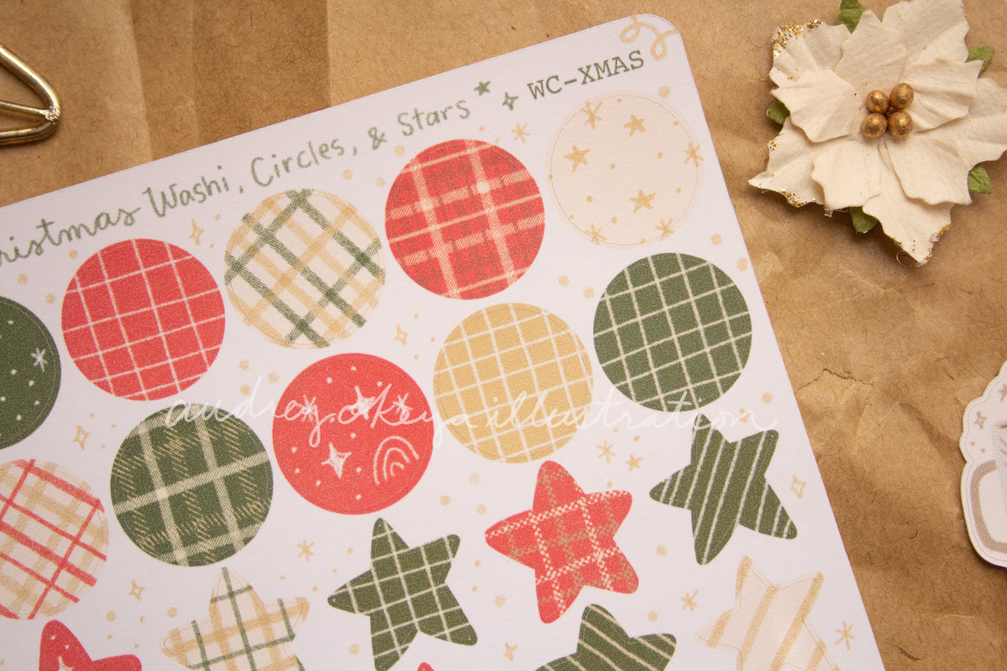 Christmas Circles, Washi Strips, Stars Sticker Sheet