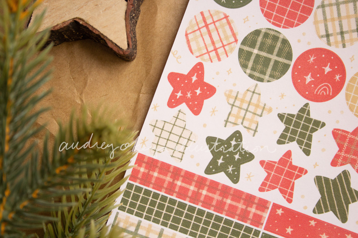 Christmas Circles, Washi Strips, Stars Sticker Sheet