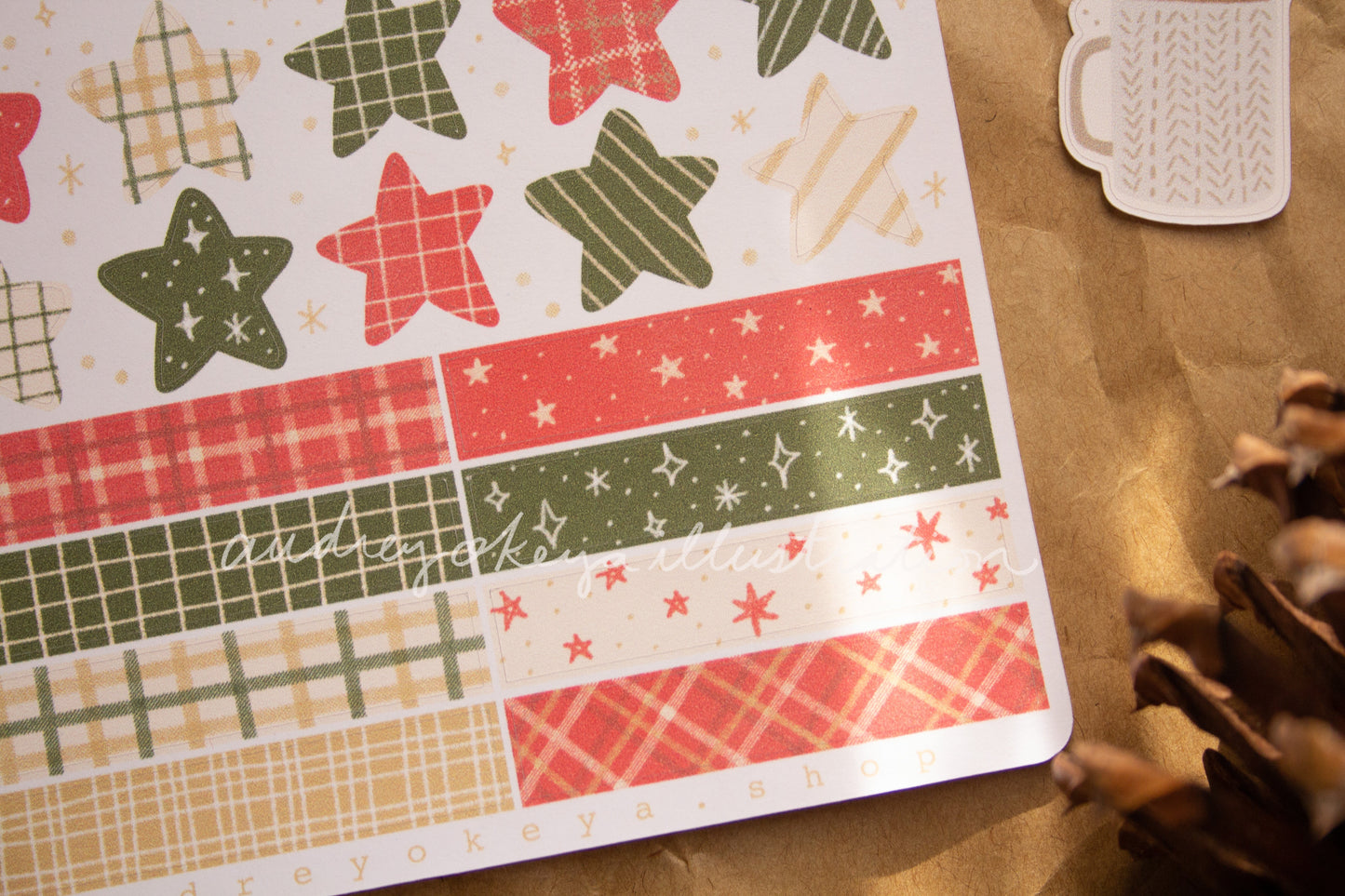 Christmas Circles, Washi Strips, Stars Sticker Sheet