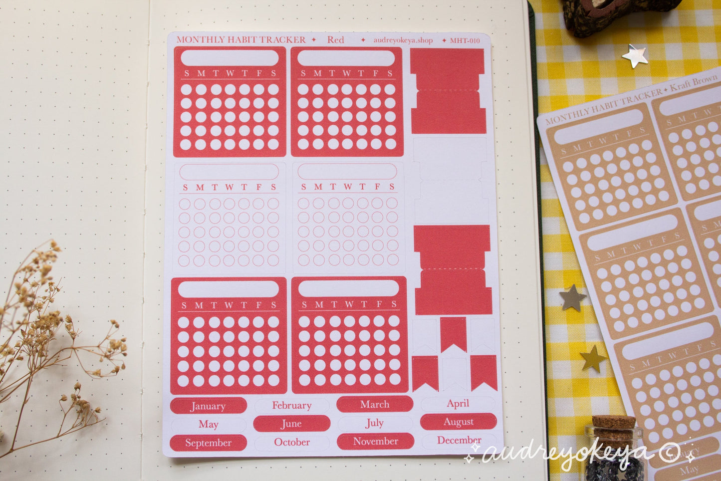 Monthly Habit Tracker Sticker Sheets | 13 Different Colors