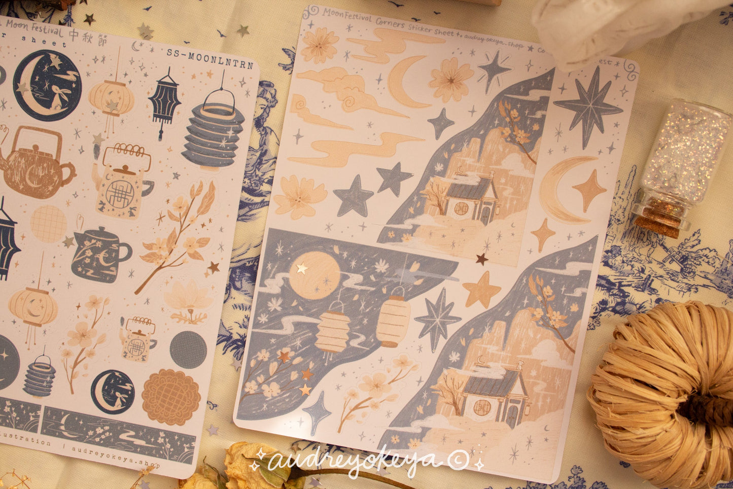 Mid Autumn Moon Lantern Festival Sticker Sheets & Corner Stickers