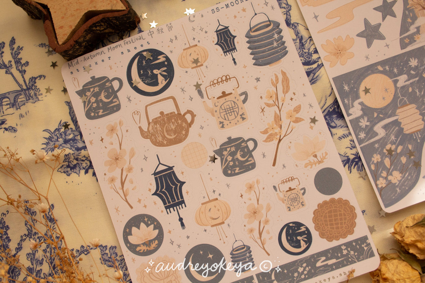 Mid Autumn Moon Lantern Festival Sticker Sheets & Corner Stickers