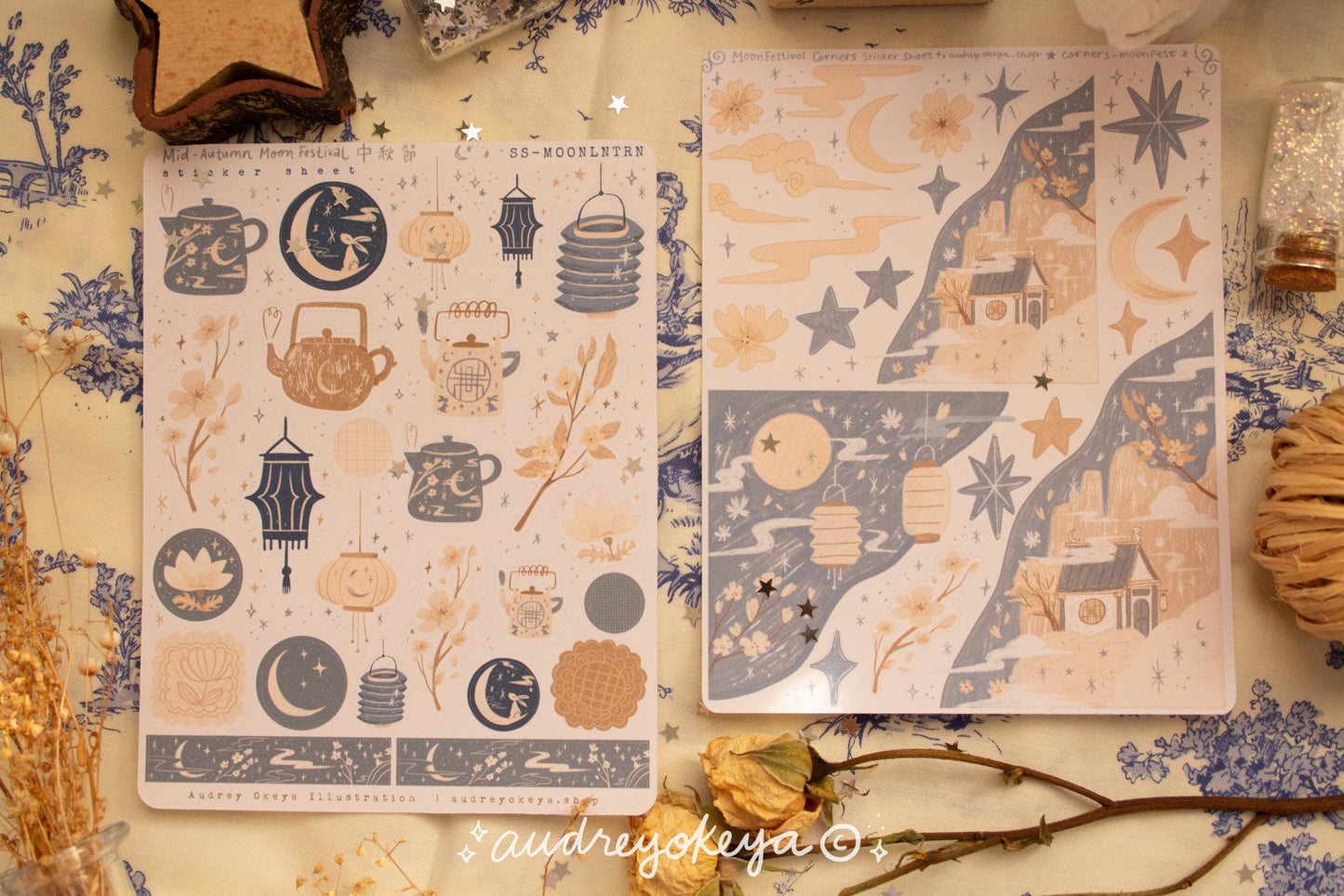 Mid Autumn Moon Lantern Festival Sticker Sheets & Corner Stickers