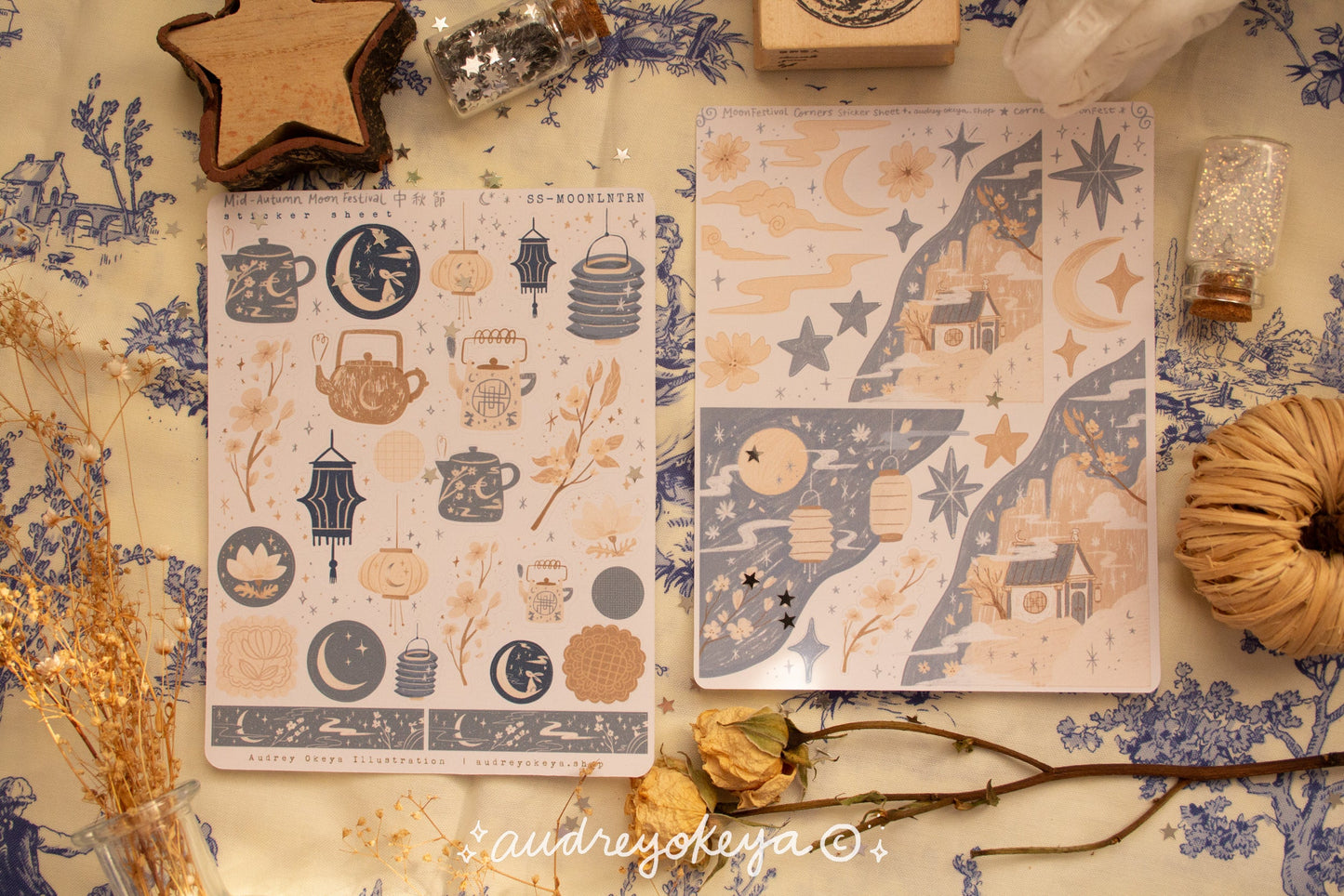 Mid Autumn Moon Lantern Festival Sticker Sheets & Corner Stickers