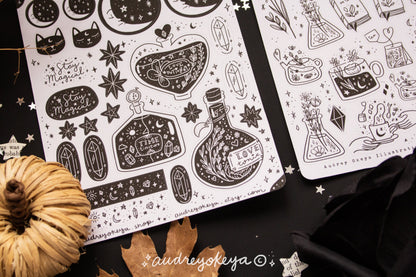Potions, Moon, & Magic Sticker Sheets - Bujo Planner Stickers - 4 different designs