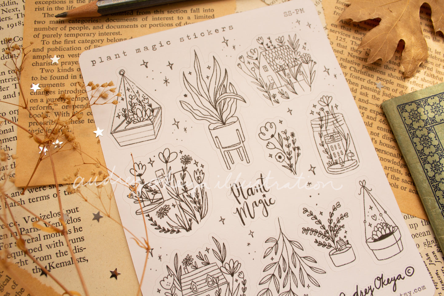 Plant Magic B&W Sticker sheet