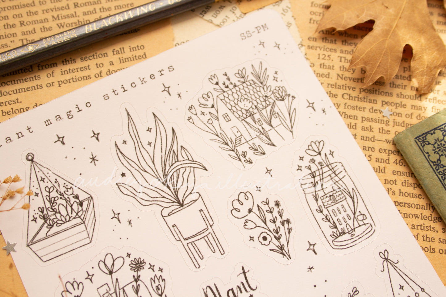 Plant Magic B&W Sticker sheet