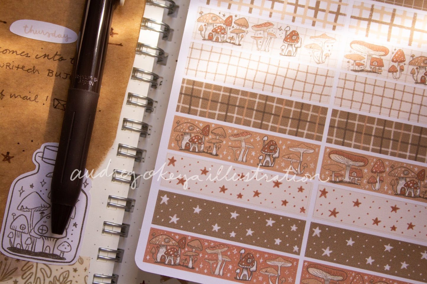 Mushroom Cottagecore Bullet Journaling Stickers & Washi Strips