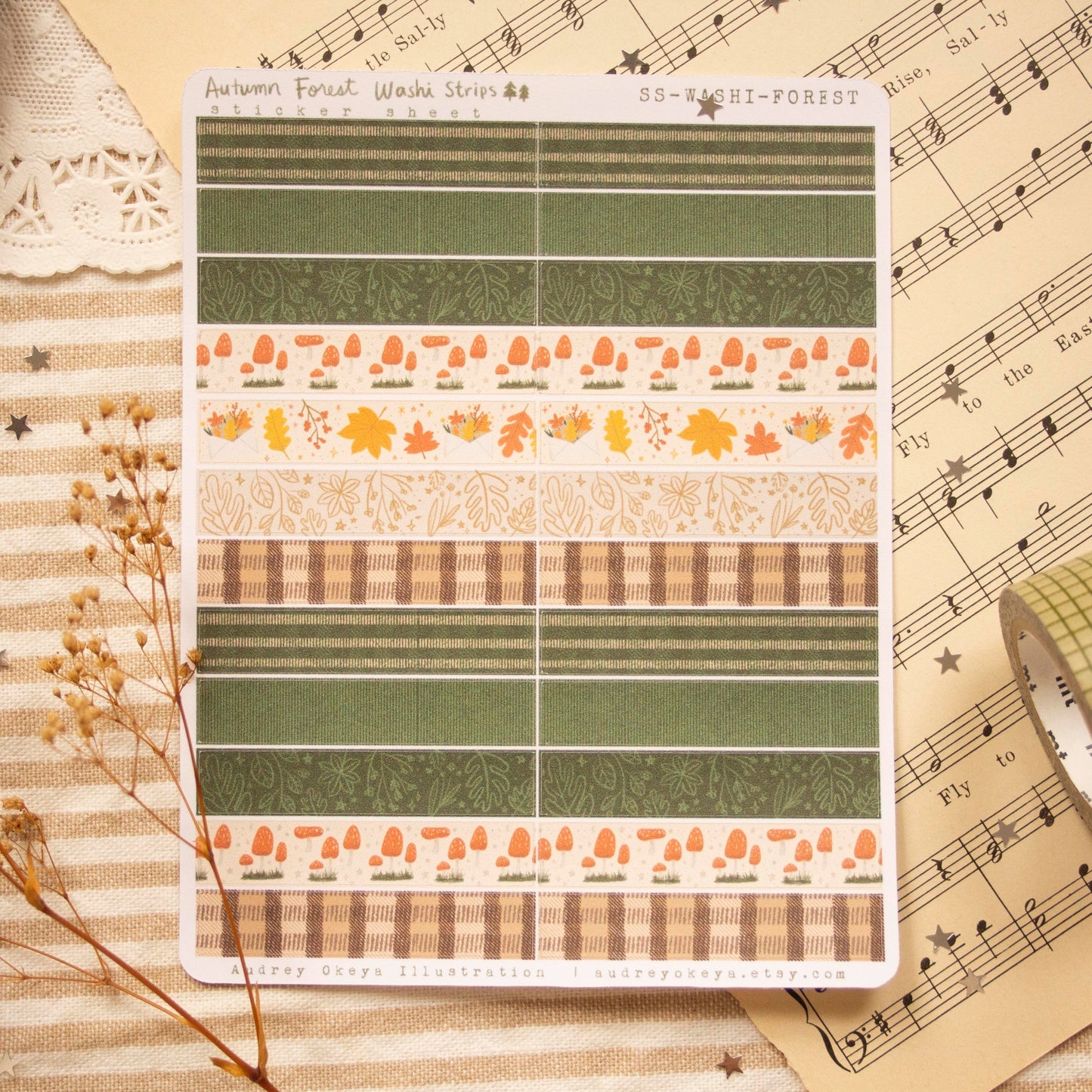 Autumn Forest Washi Strips Sticker Sheet