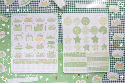 Froggo Frog Sticker Sheets | Froggo Circles Washi & Stars Sticker Sheet - 2 Diff Kinds!