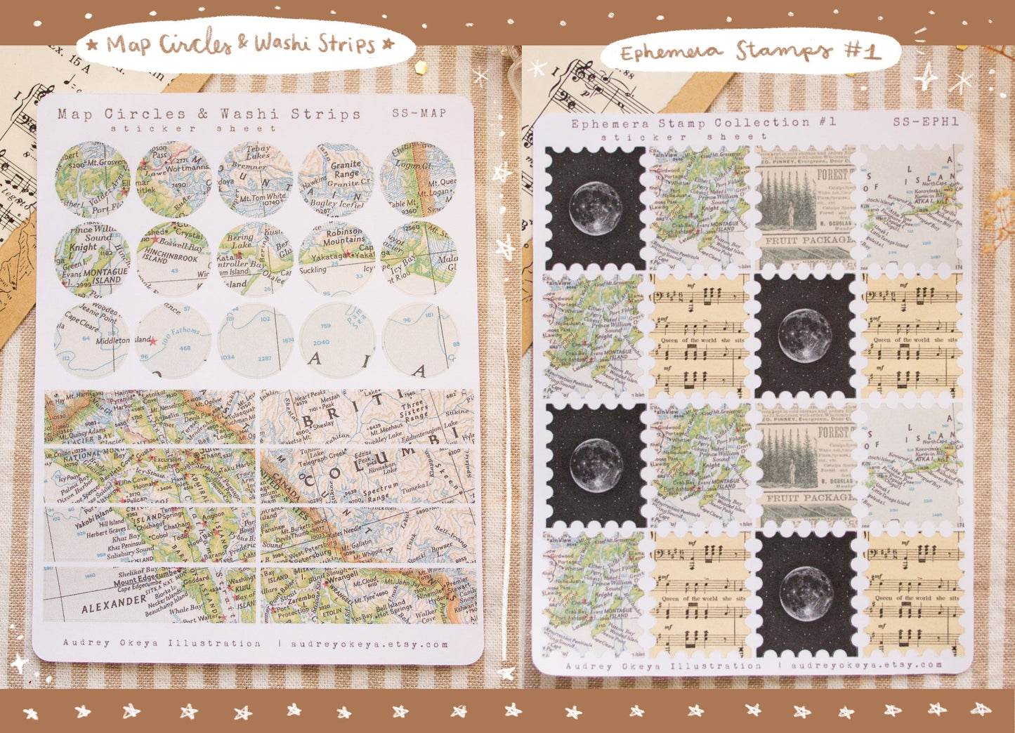 Ephemera Stamps & Maps Sticker Sheets