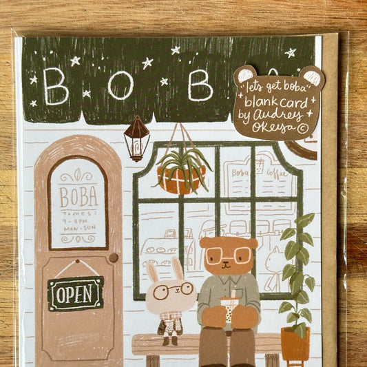 Bear and Bunny Boba Greeting Card